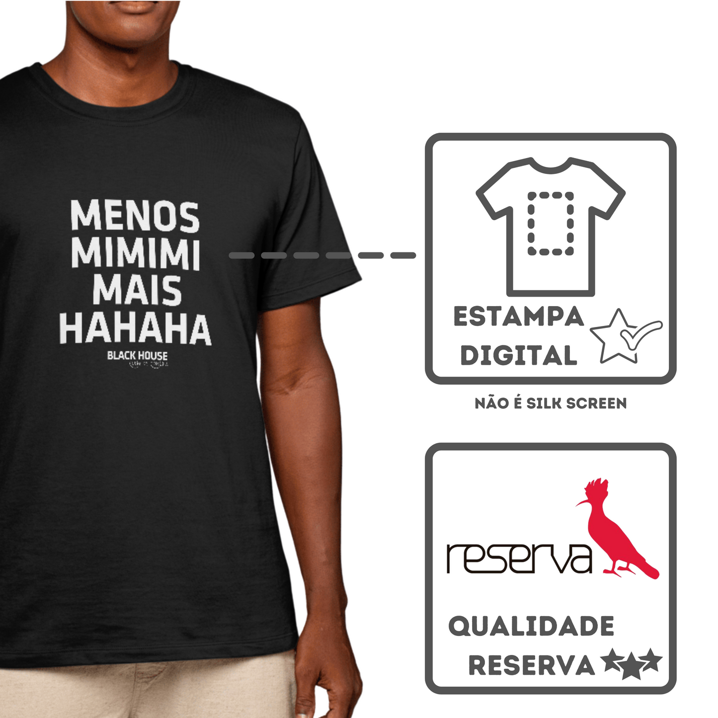 Camiseta Algodão Quality Black House - Menos MIMIMI Mais HAHAHA - Masculino