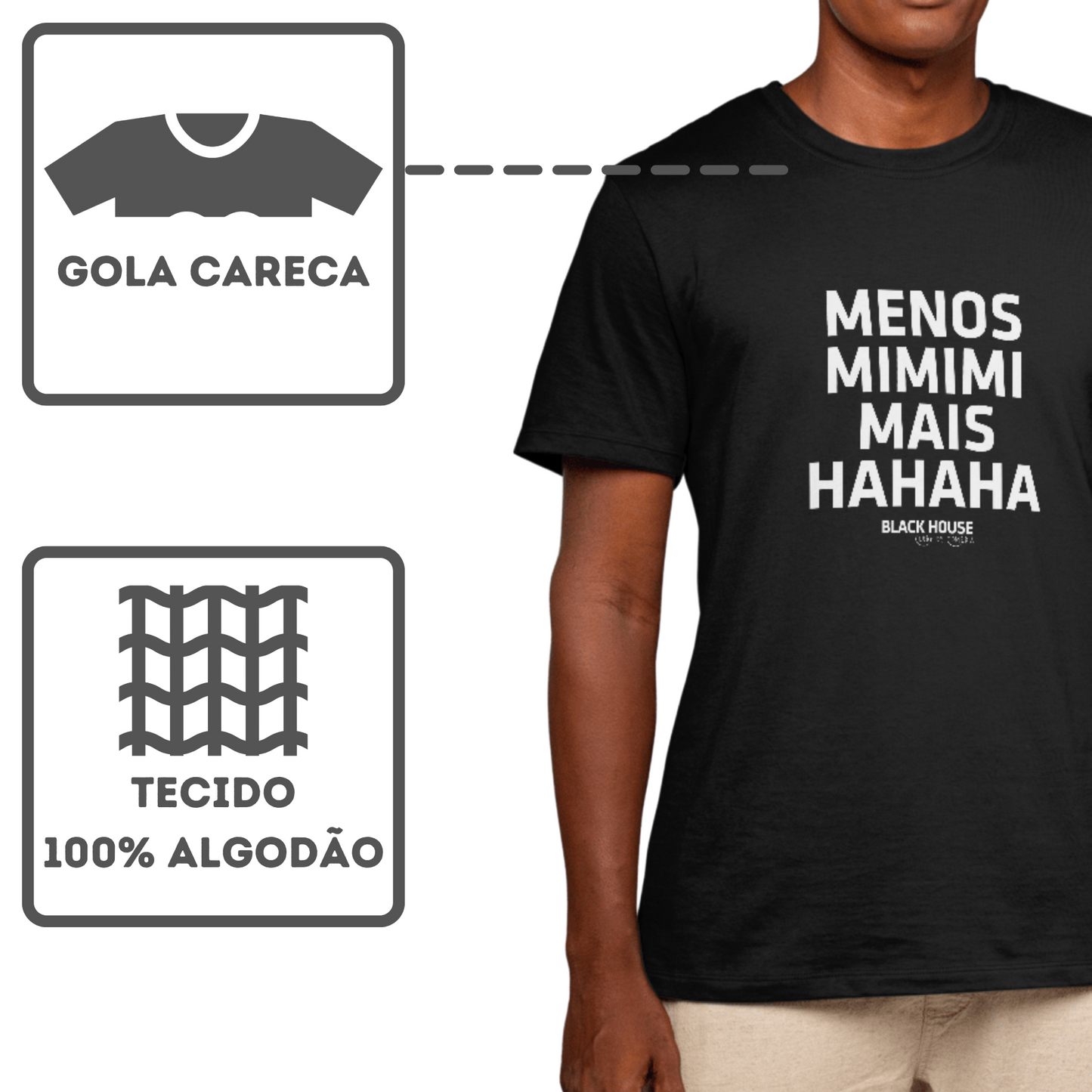 Camiseta Algodão Quality Black House - Menos MIMIMI Mais HAHAHA - Masculino