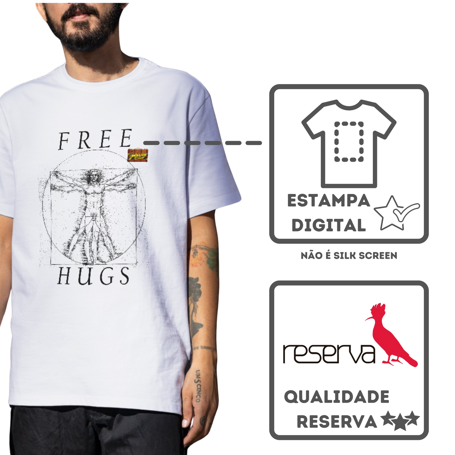 Camiseta Algodão Quality CSL - Free Hugs - Masculino