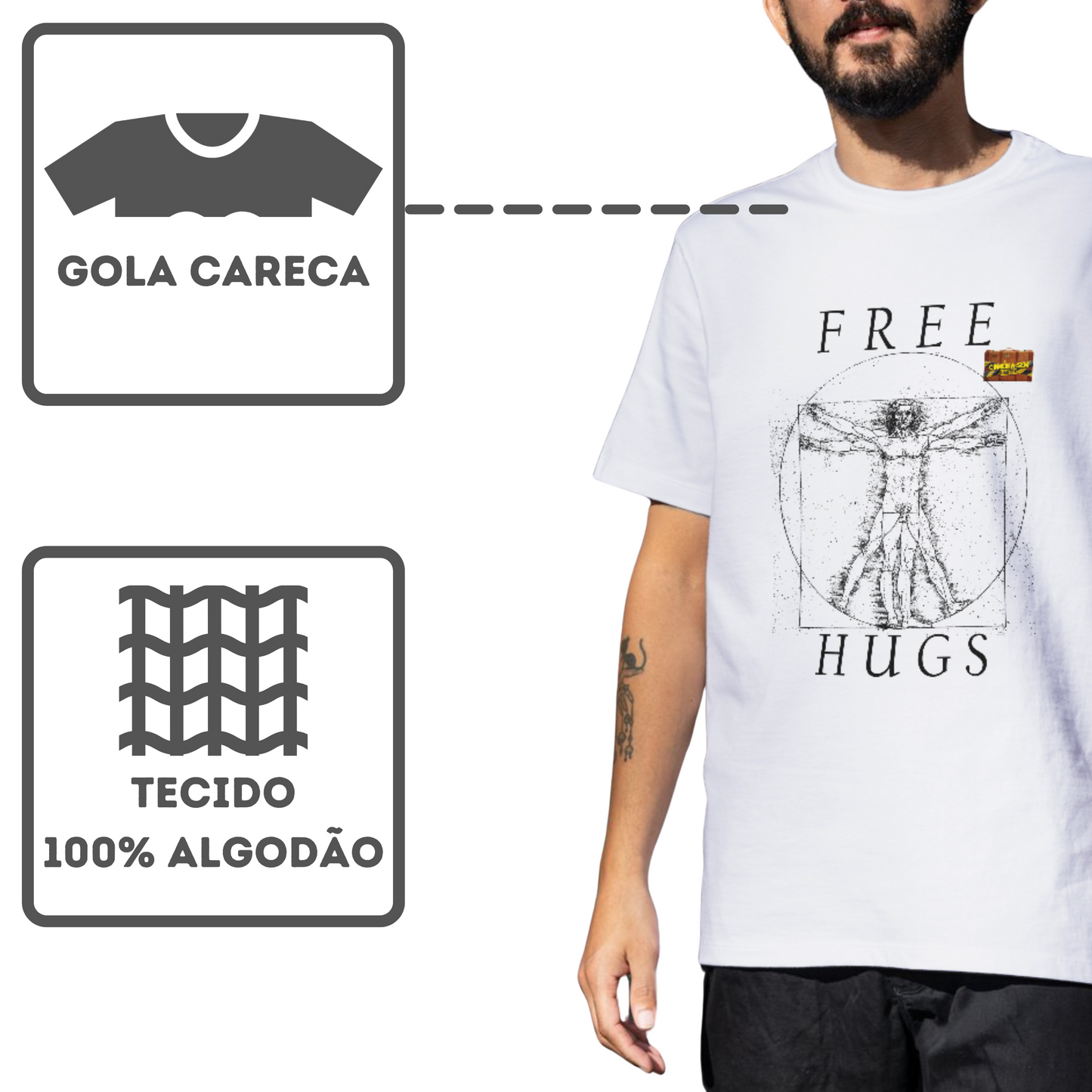 Camiseta Algodão Quality CSL - Free Hugs - Masculino