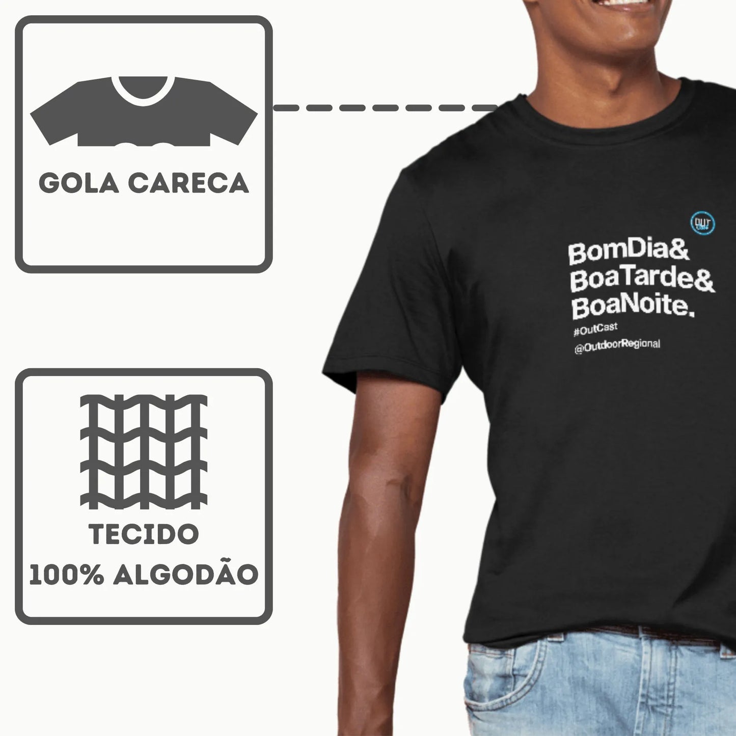 Camiseta Algodão Quality Bom Dia - Boa Tarde - Boa Noite Outcast - Masculino